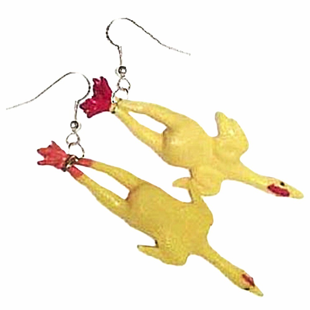 Big Funny RUBBER CHICKEN Funky EARRINGS Svengoolie Clown Costume Novelty Jewelry