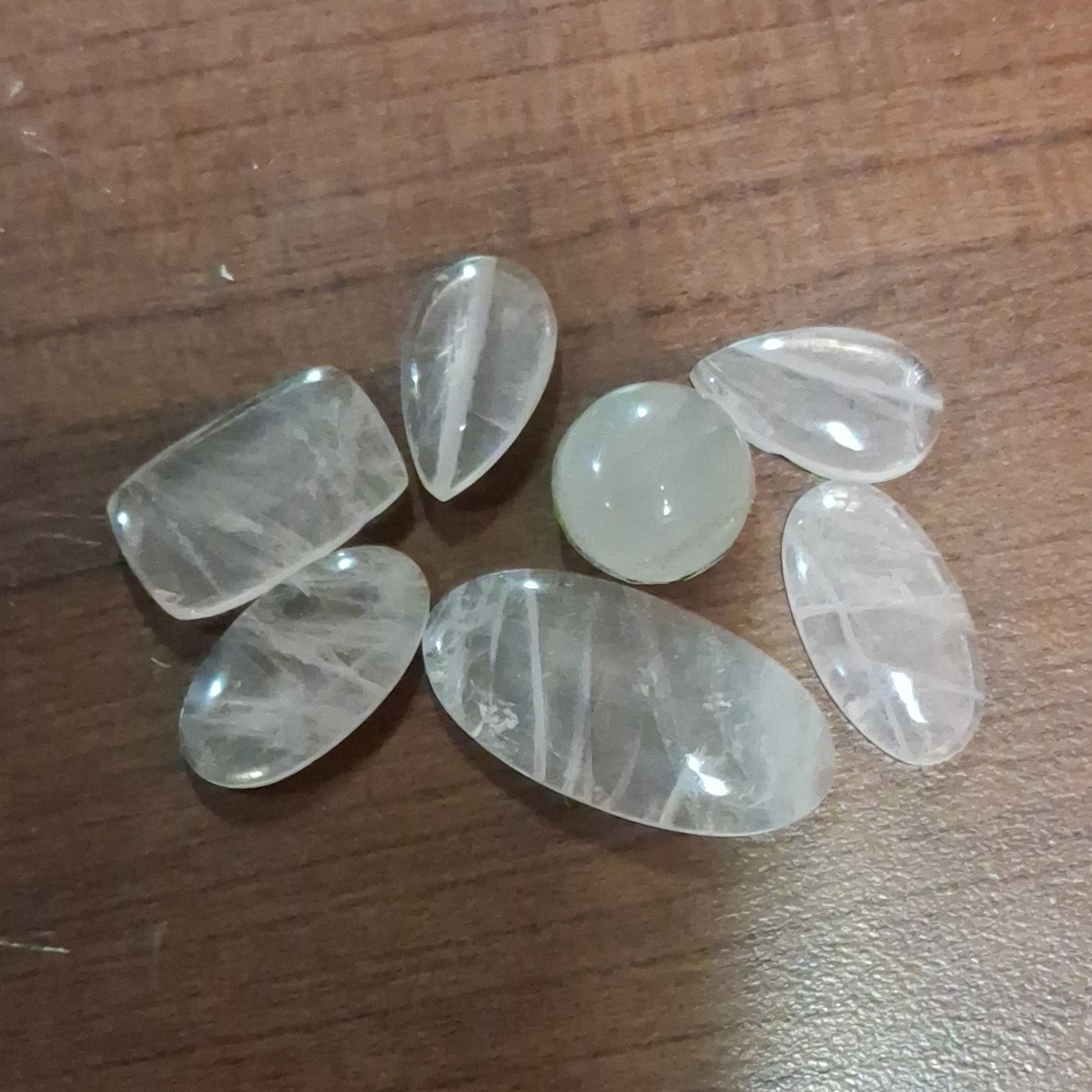 Polished Rose Quartz Cabochon Loose Gemstone Transparent White/Colorless 6 pcs