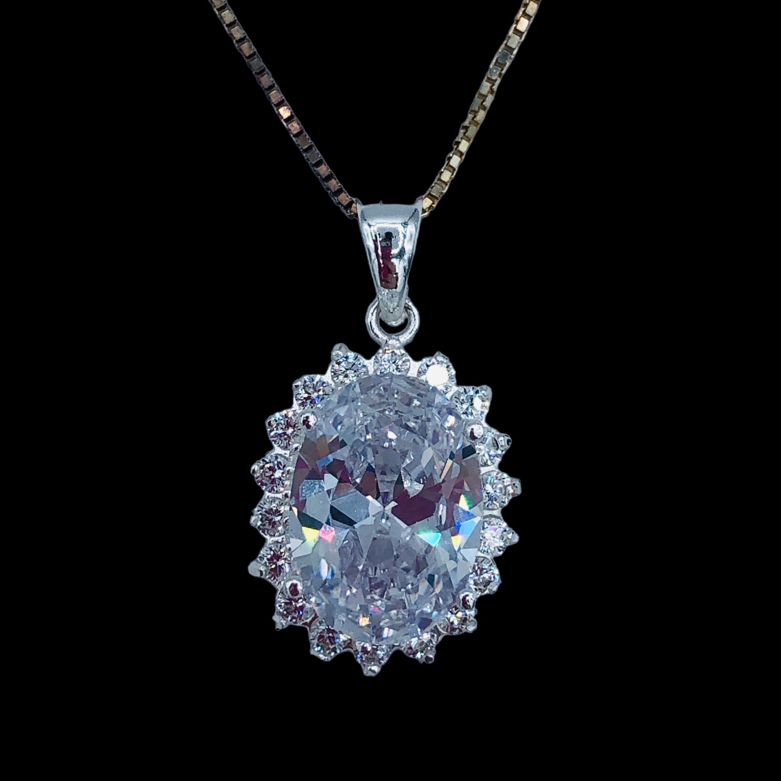 JC 925 Sterling Silver Cz Lab Created Sapphire pendant Necklace