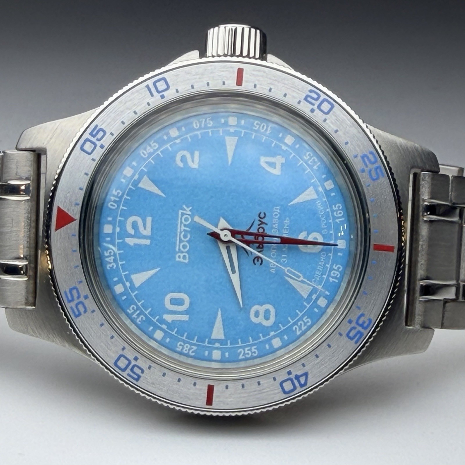 Vostok Amphibia Automatic Watch Elbrus Mountain Light Blue Limited Ed. 74044V