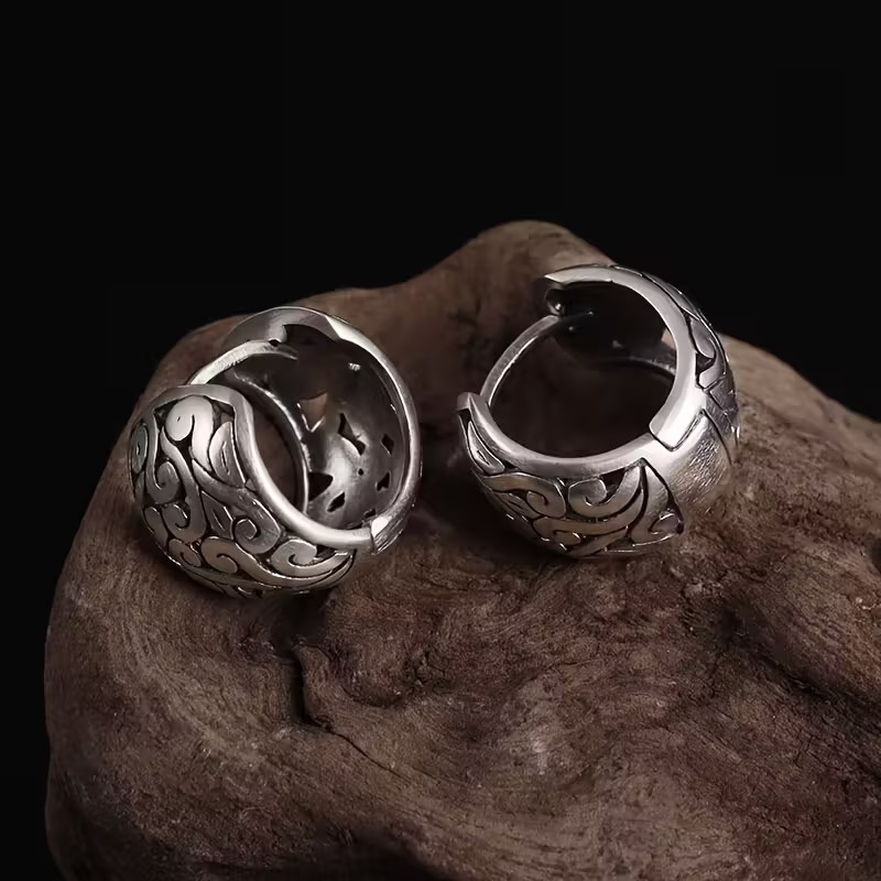 925 Silver Retro Hollow Pattern Earrings for Women