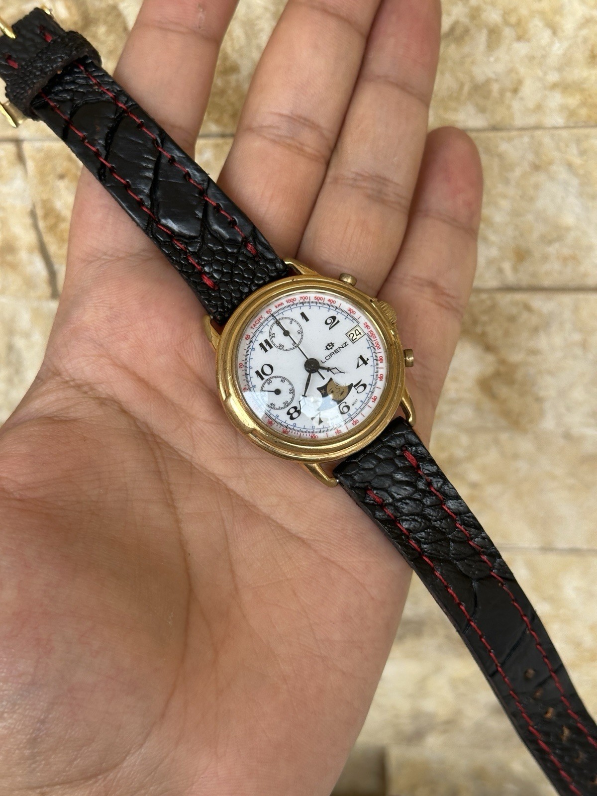 Vintage Lorenz Chronograph Moonphase Valjoux 7768 Mechanical Gold Plated 39mm