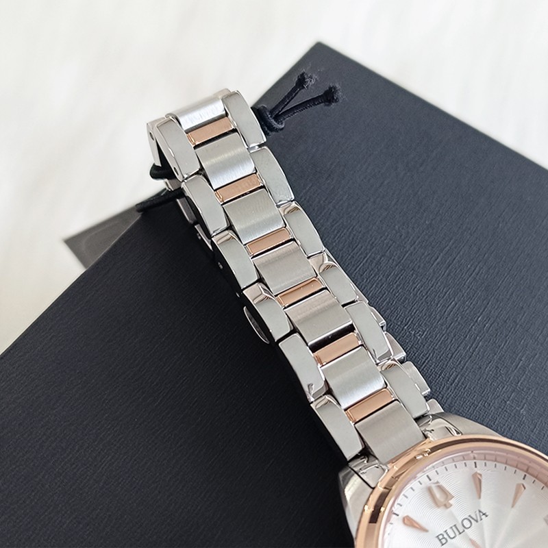 Bulova 98P200 Lady Sutton White&Rose Gold Diamond Quartz Women’s New Watch 28mm