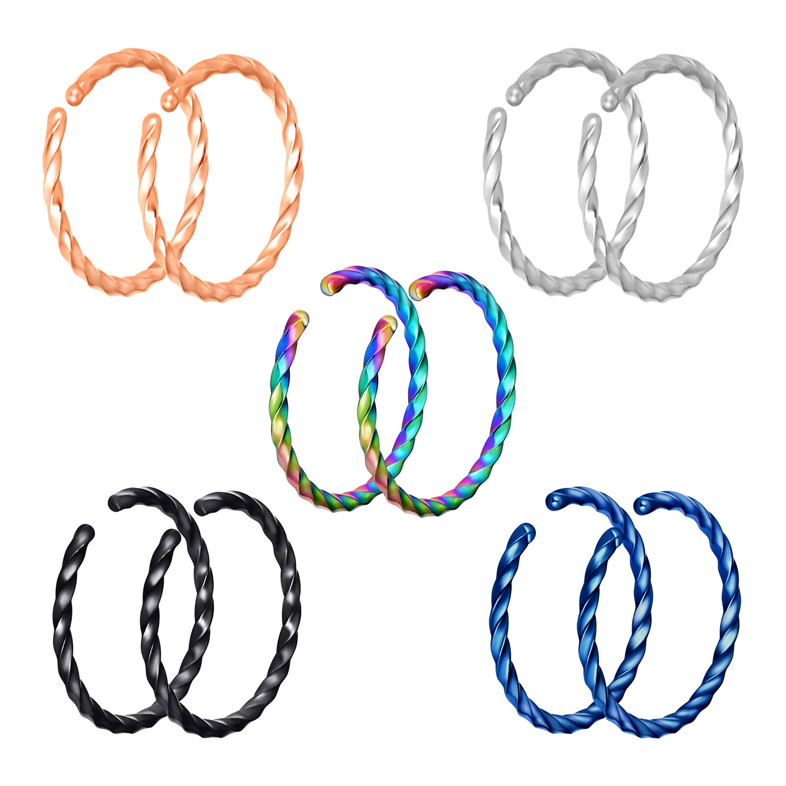 2Pcs Surgical Steel Hinged Nose Ring Hoop 20G Nostril Cartilage Earring Piercing