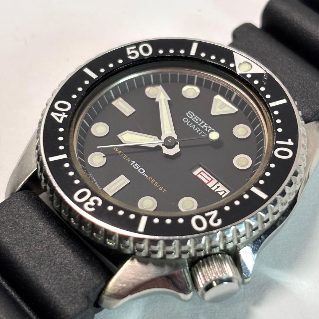 SEIKO 6458-6000 Diver 150m Quartz Watch Black 1983 New Battery Strap
