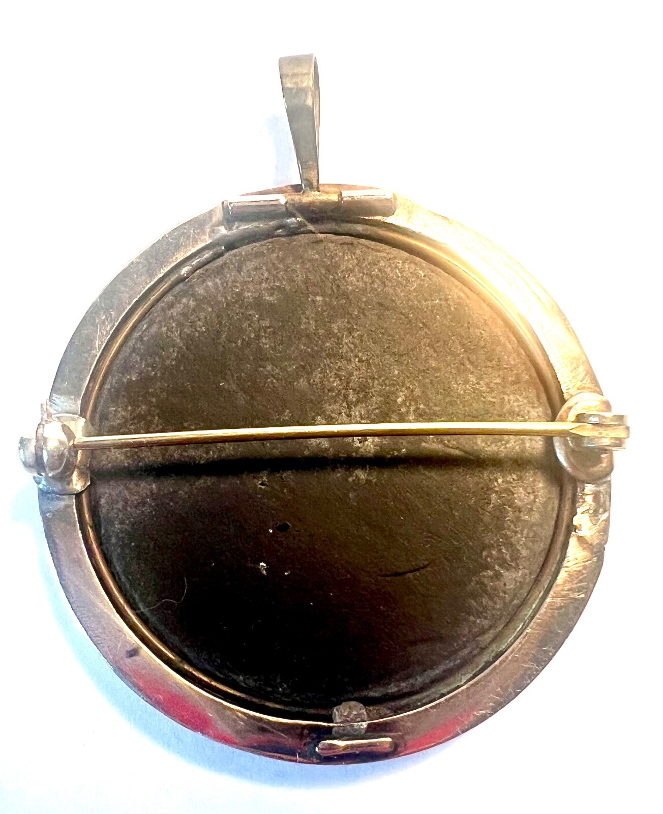 Large Antique 1 1/2″ Pietra Dura Micro Mosaic Brooch Pin Pendant Rose Gold 10g