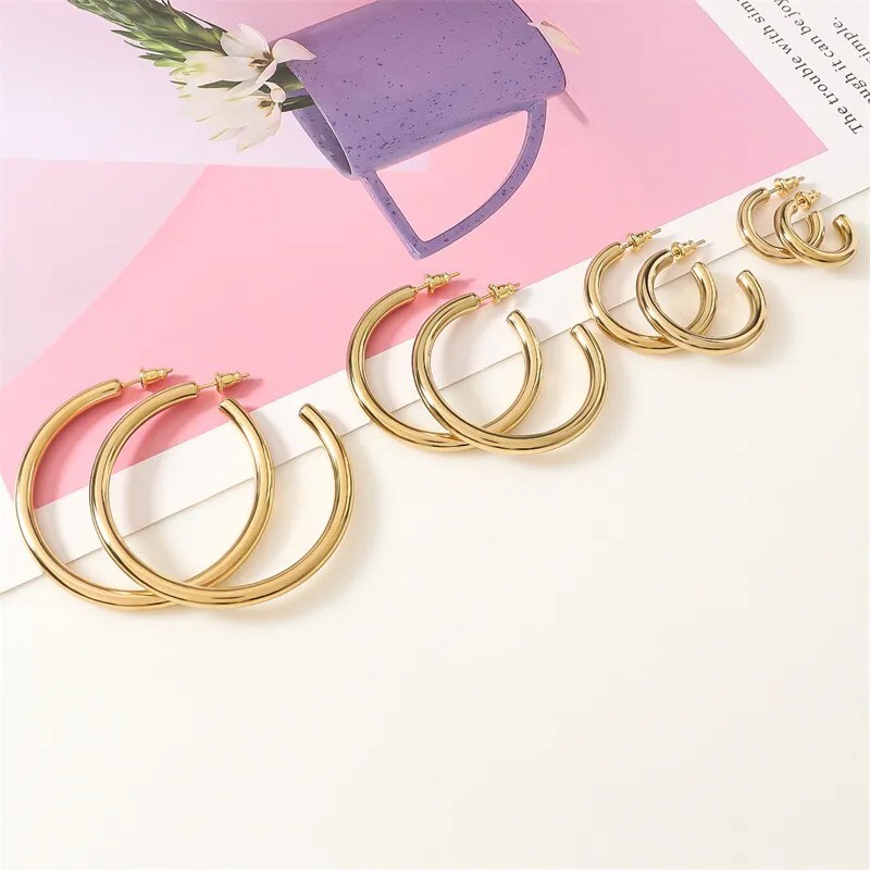 18K Gold Filled Classic Tube Hoop Earrings Many Sizes Small Medium (X-)Large H7