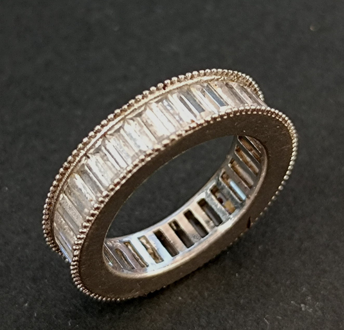 Sterling Silver Eternity Band Ring 6 Baguette Quartz Art Deco Style Vintage