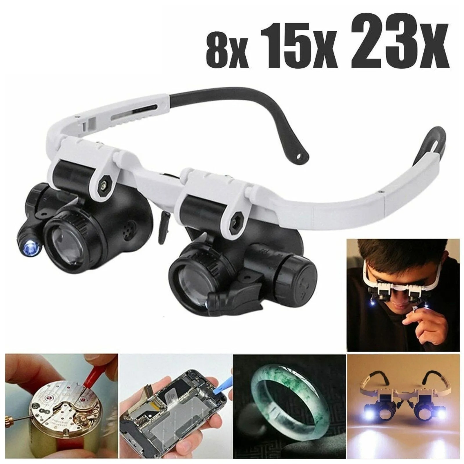 Headband Magnifier 8X 15X 23X Magnifying Glass 2LED Loupe Jeweler Watch Repair ✅