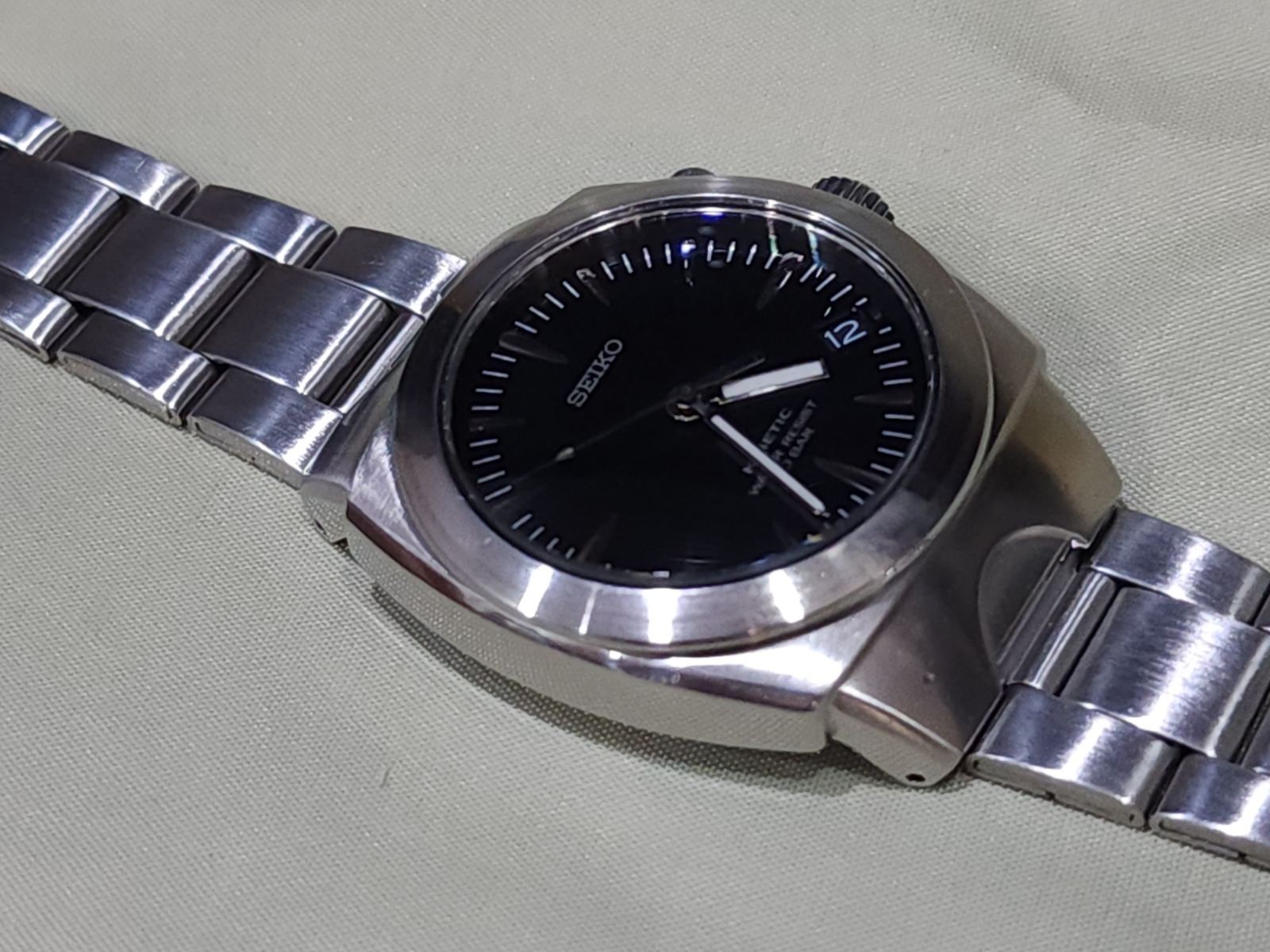 Seiko (SUS AGS) KINETIC 5M42-0E50 A4 Black Dial Japan Vintatage RARE