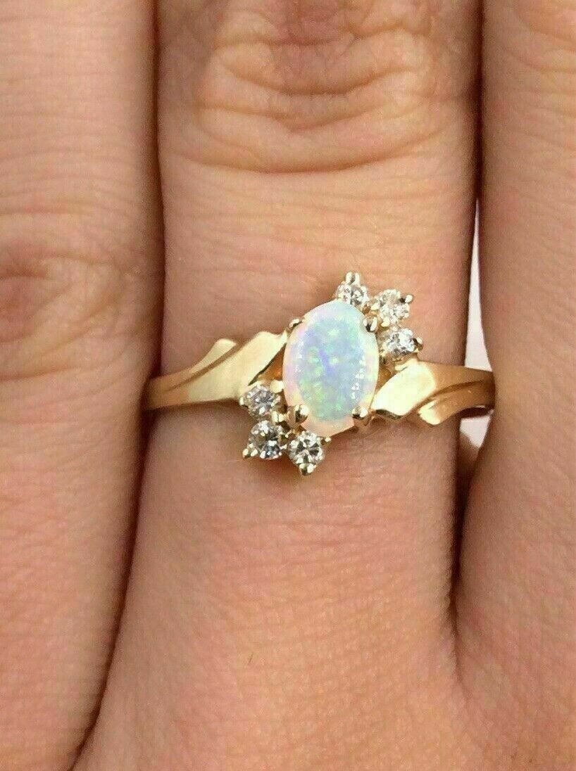 14K Yellow Gold Finish Women’s 2Ct Oval Cut Fire Opal & Diamond Engagement Ring