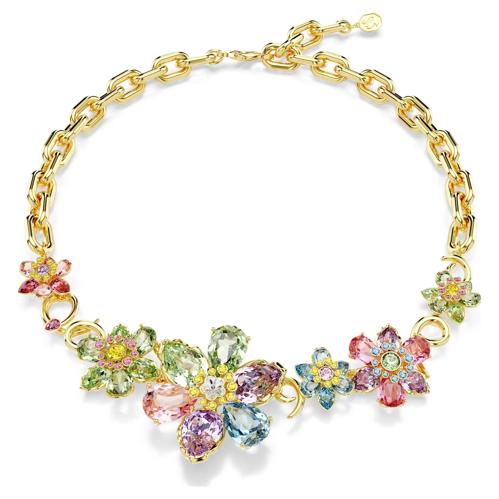 Swarovski Idyllia Flower Necklace Multicolor Crystal Gold Tone Plated New