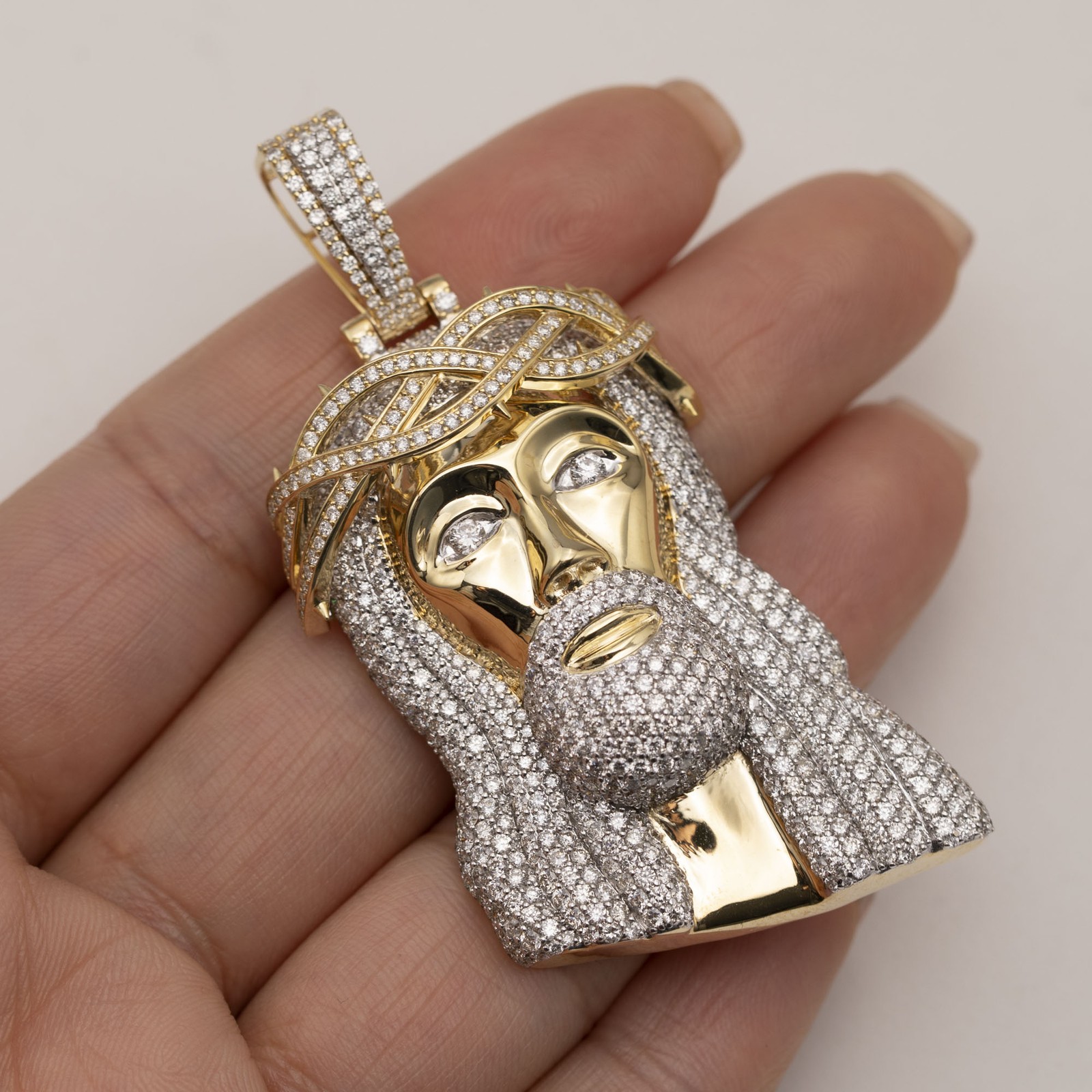 Jesus Pendant 10K 7.71ct NATURAL Diamond 2 3/4″ Yellow White Gold