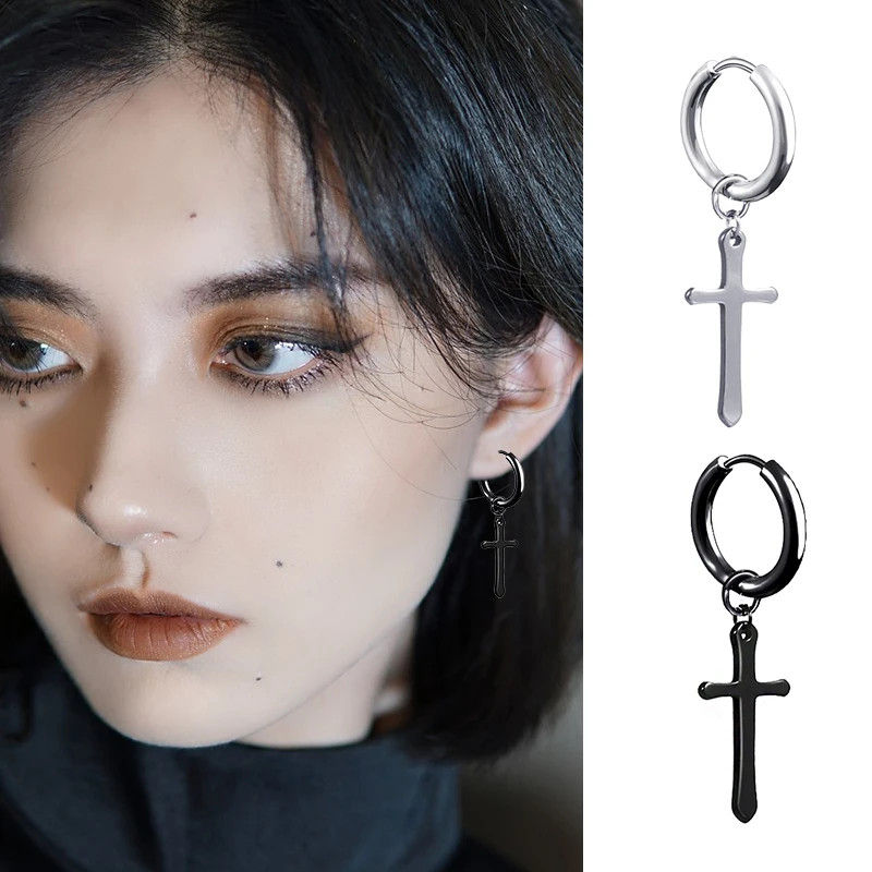 2 Pc Stainless Steel Hoop Earrings Men Black Tone Gothic Small Punk Jewelry