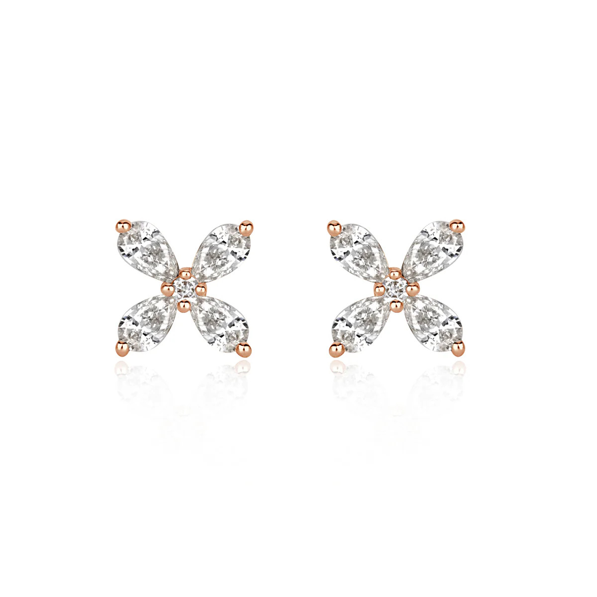 0.36ct Round Brilliant Cut and Pear Shaped Diamond Floral Stud Earrings