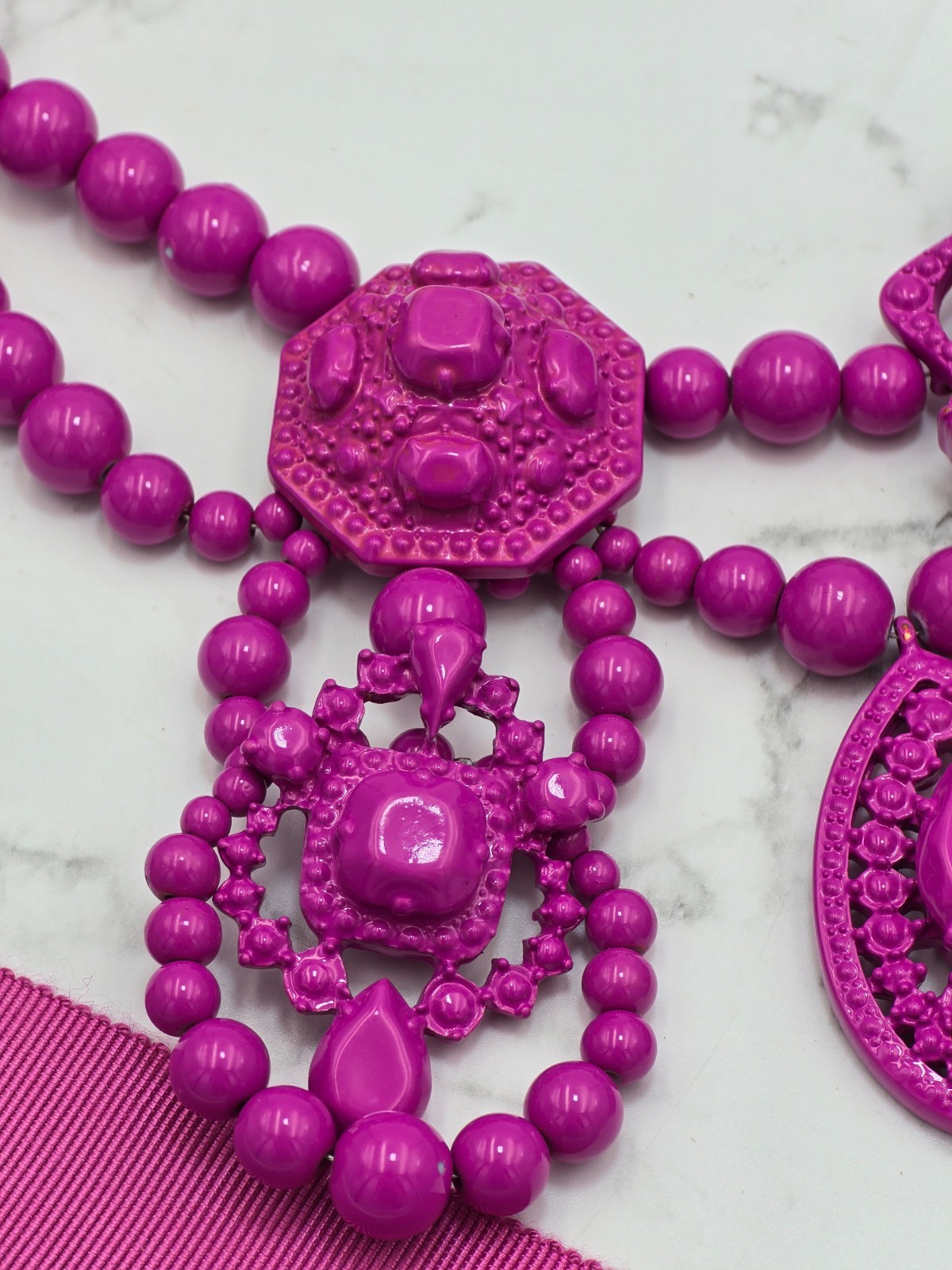 Lanvin H&M Pink Statement Necklace Ribbon Bib Rare Designer Collab
