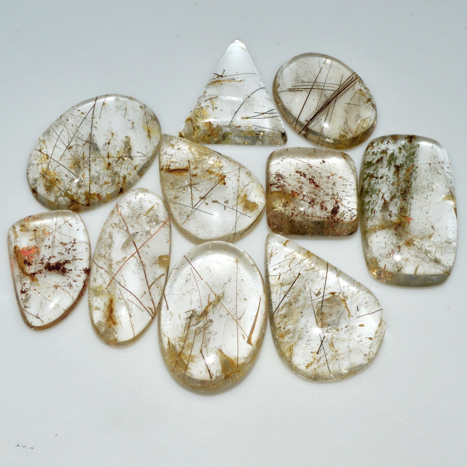 10 Pcs 210 Cts Natural Rutile Quartz Cabochon Loose Gemstone 30×15 20x13mm #3390