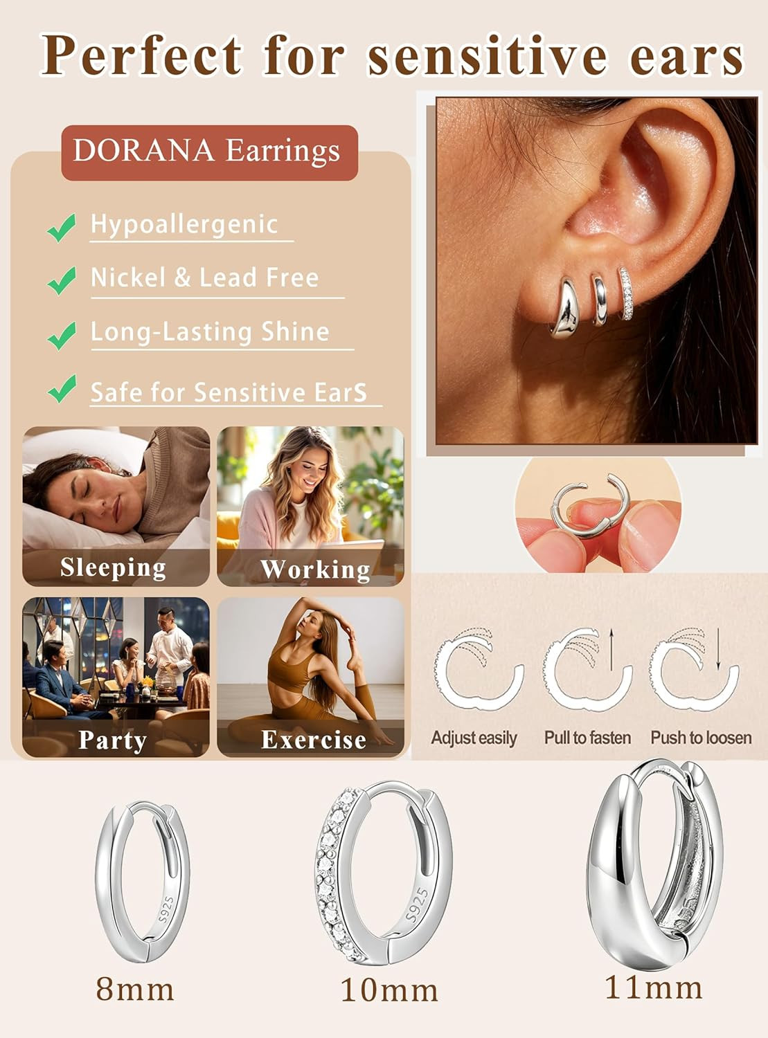 Jewelry for Her Gift 3 Pairs 925 Sterling Silver Earrings for Women Non Tarnish