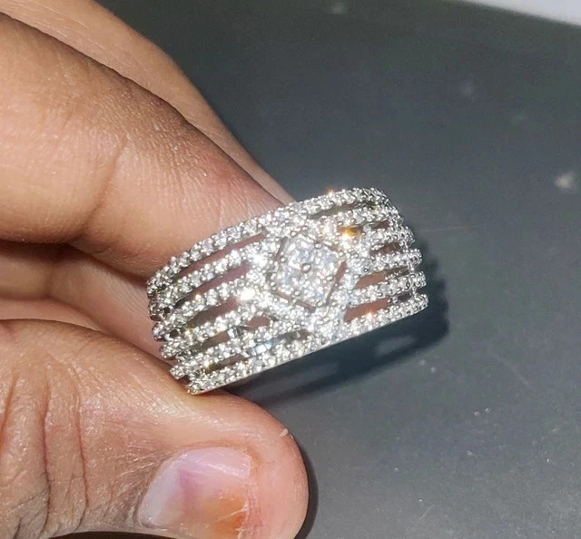 2.20Ct Round Moissanite Multi-Row Cocktail Engagement Ring 14K White Gold Plated