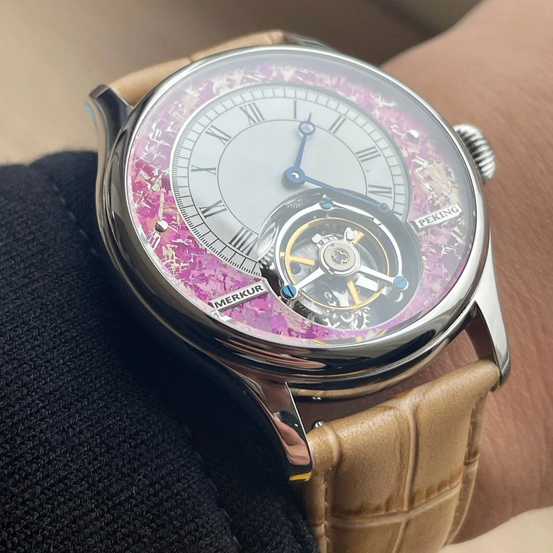 Merkur Tourbillon Watch High Frequency Coaxial Sapphire Mechanical Wristwatch