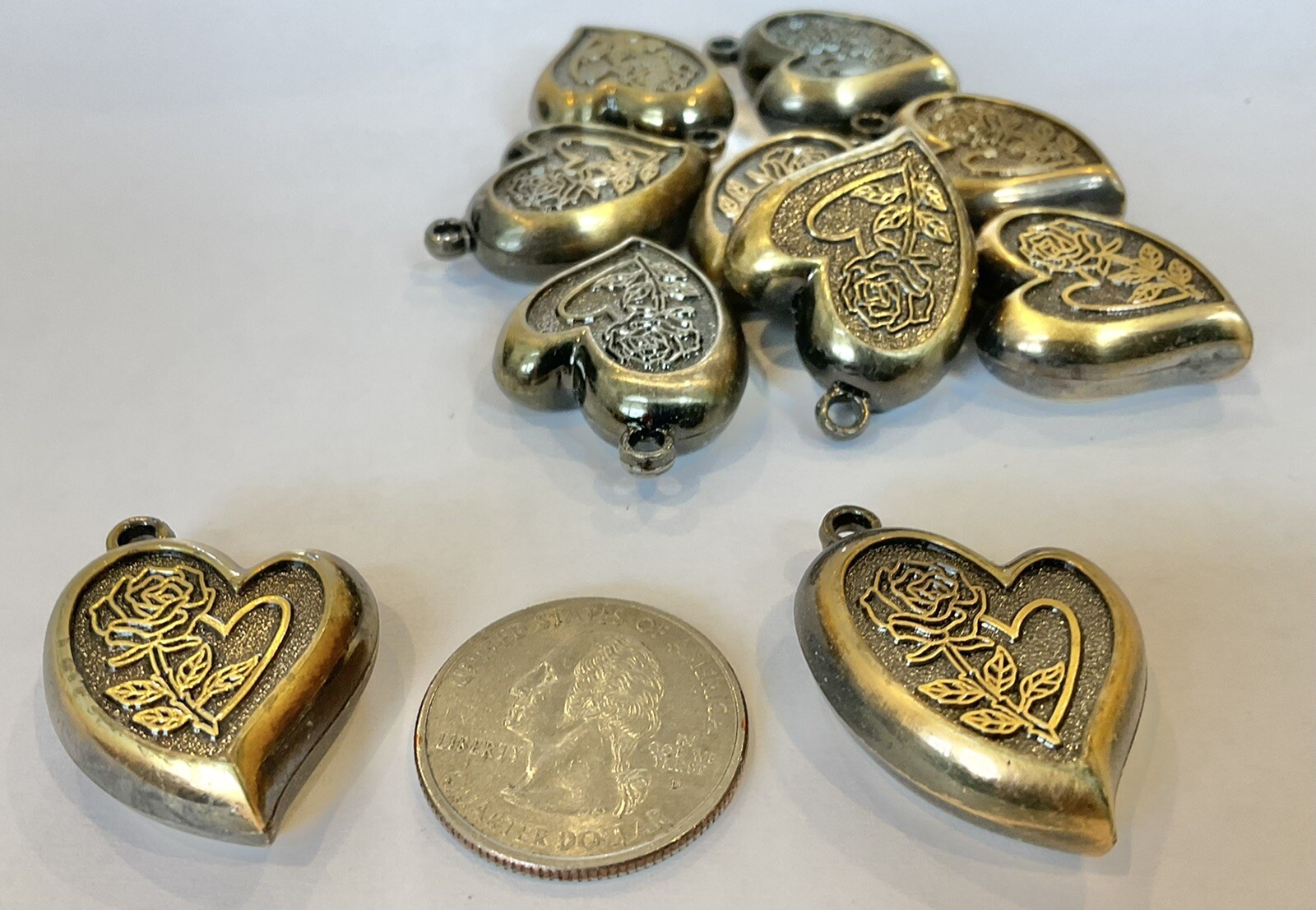 Vintage Antique Gold Plated Plastic Pendants Hearts (20 Pcs $9.99)