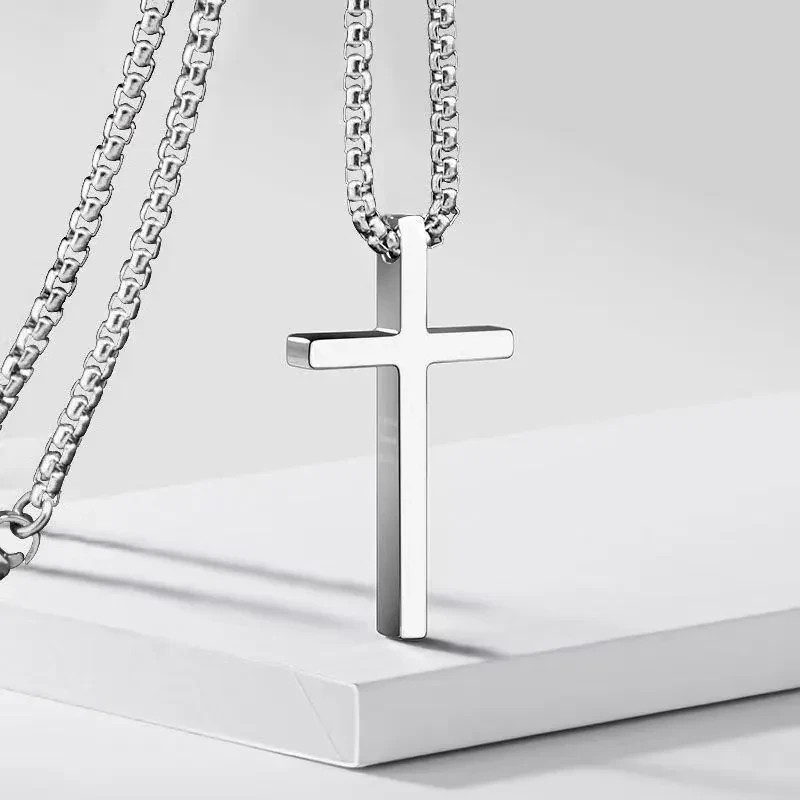 316L Solid Stainless Steel Plain Cross Pendant Necklace 28 inches Chain