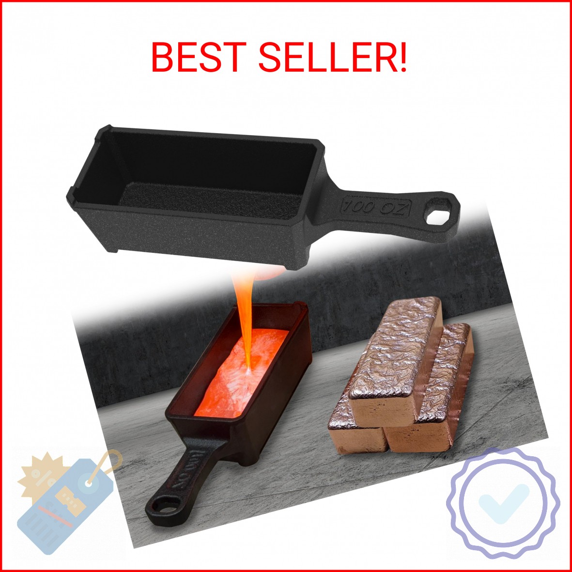 Nelyrho 100 oz Troy Ounce Cast Iron Loaf Bar Ingot Mold Crucible with Handle for