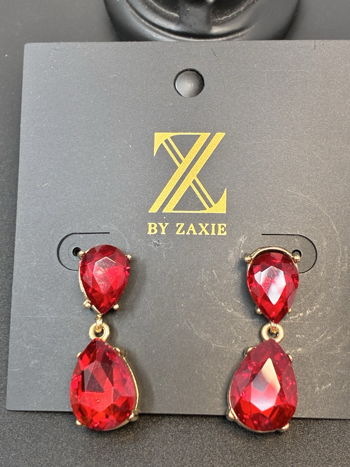 NEW Z By Zaxie Gold Tone Dazzling Red Glass Stone Dangle/Drop Earrings