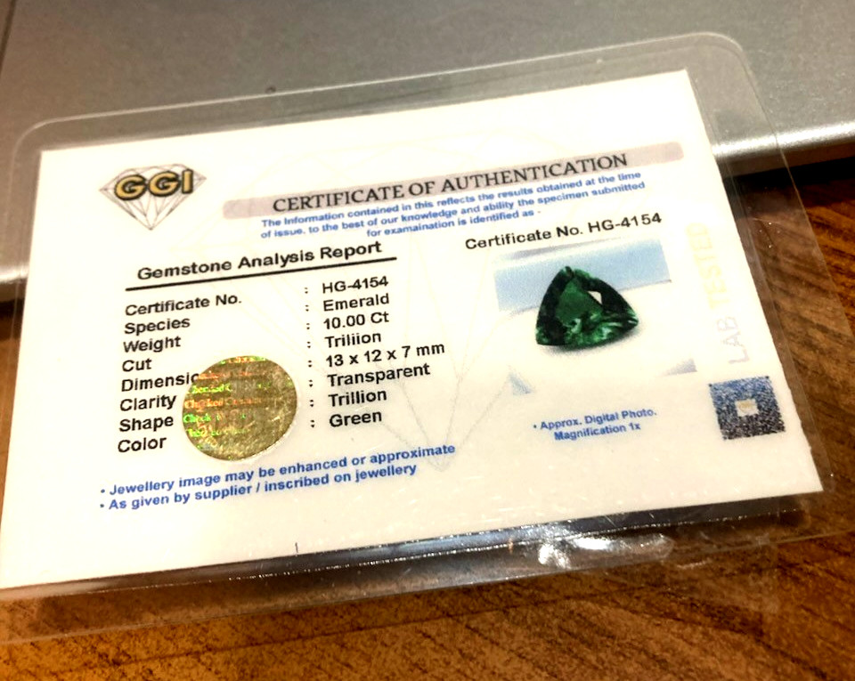 Natural Colombian Green Emerald In Trillion Cut Ring Size 10.00Ct Certified Gems