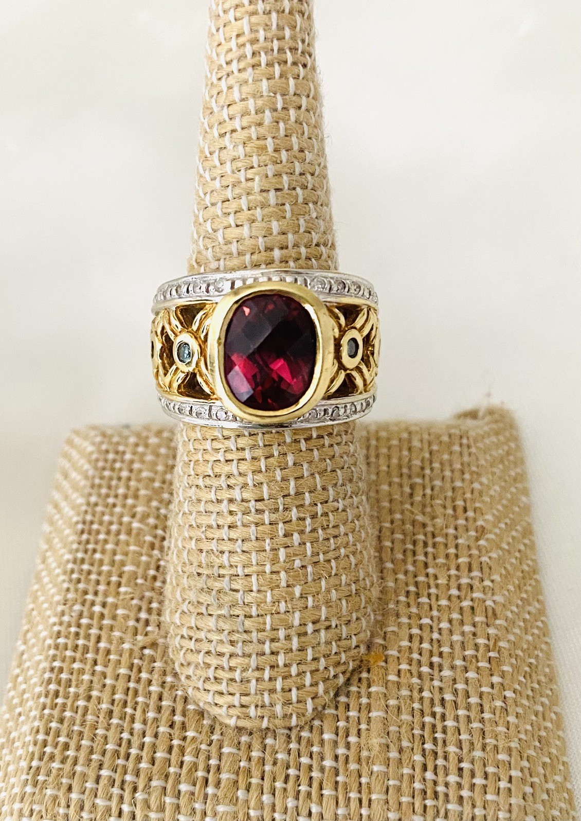 Michael Valitutti NH Vintage 18K Rhodolite Garnet & Diamond Ring-Sz 7- 16.20 Gms