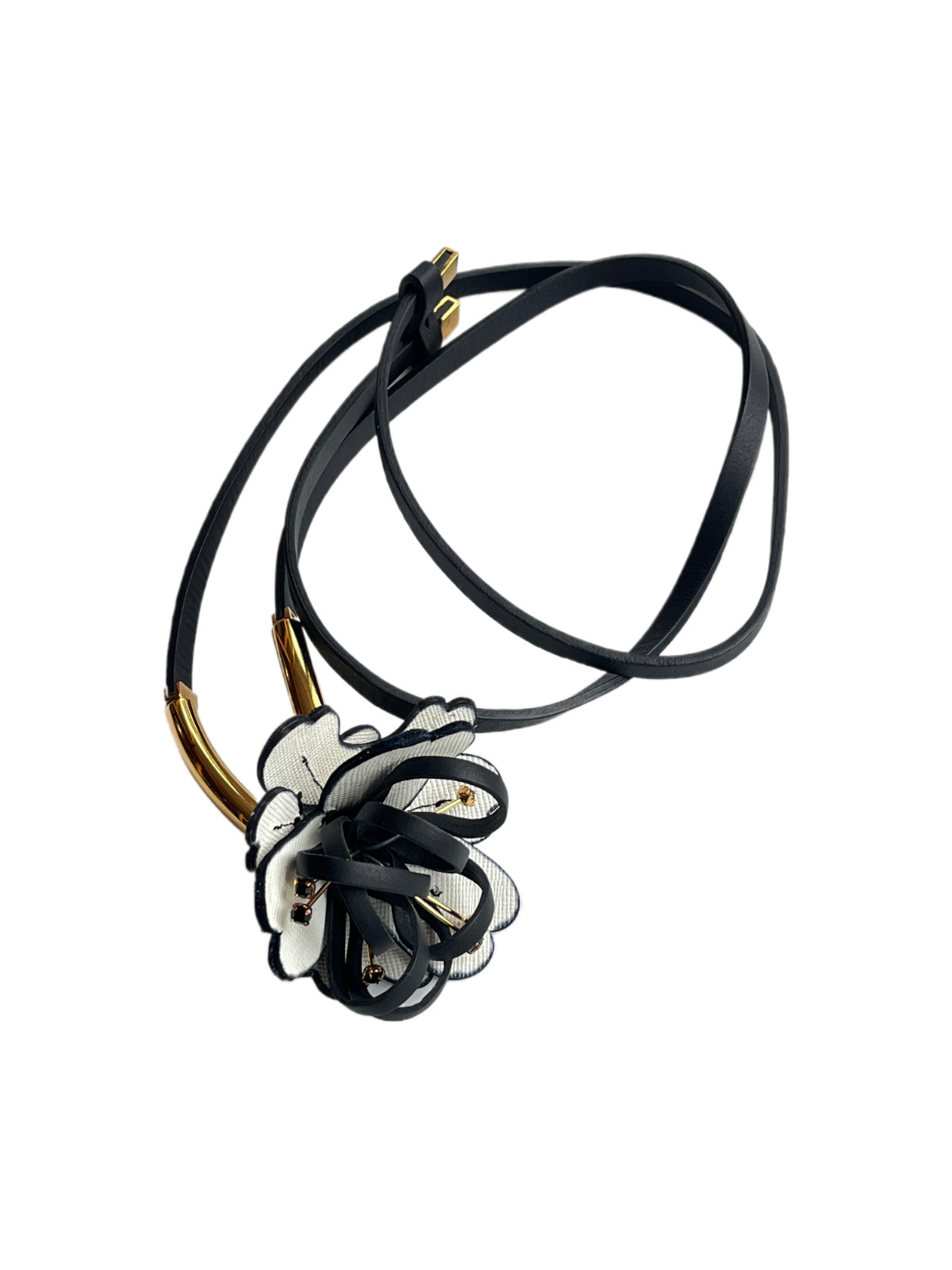 Marni Leather Flower Long Necklace with Adjustable Slider