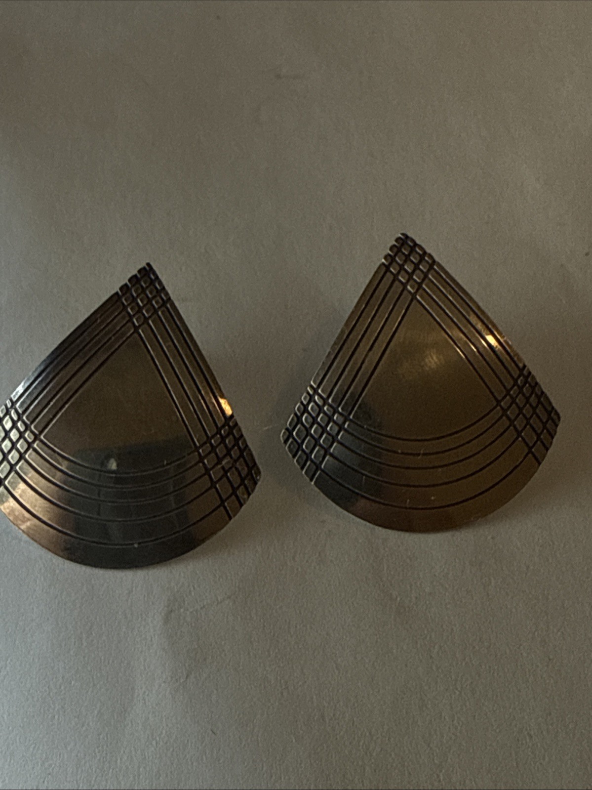 Earring Sterling Pierced Triangles Vintage Signed Banner Light Weight