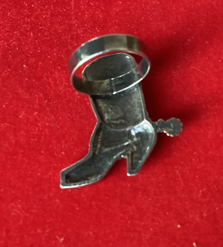 MidCentury Southwestern 925 Sterling Western Cowboy Boot+Spur Etched Ring Sz.4