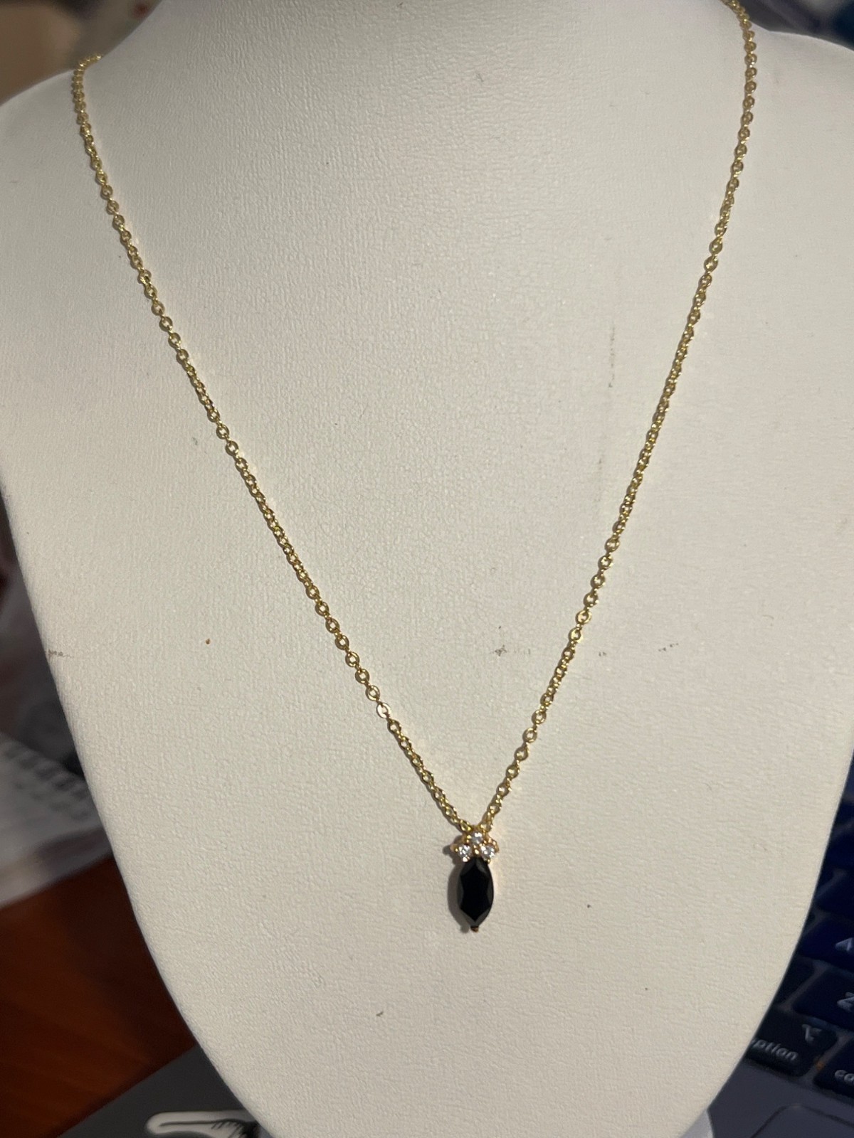 Vintage Swarovski Gold Tone Pendant Necklace Clear Black Crystals 18″ Estate