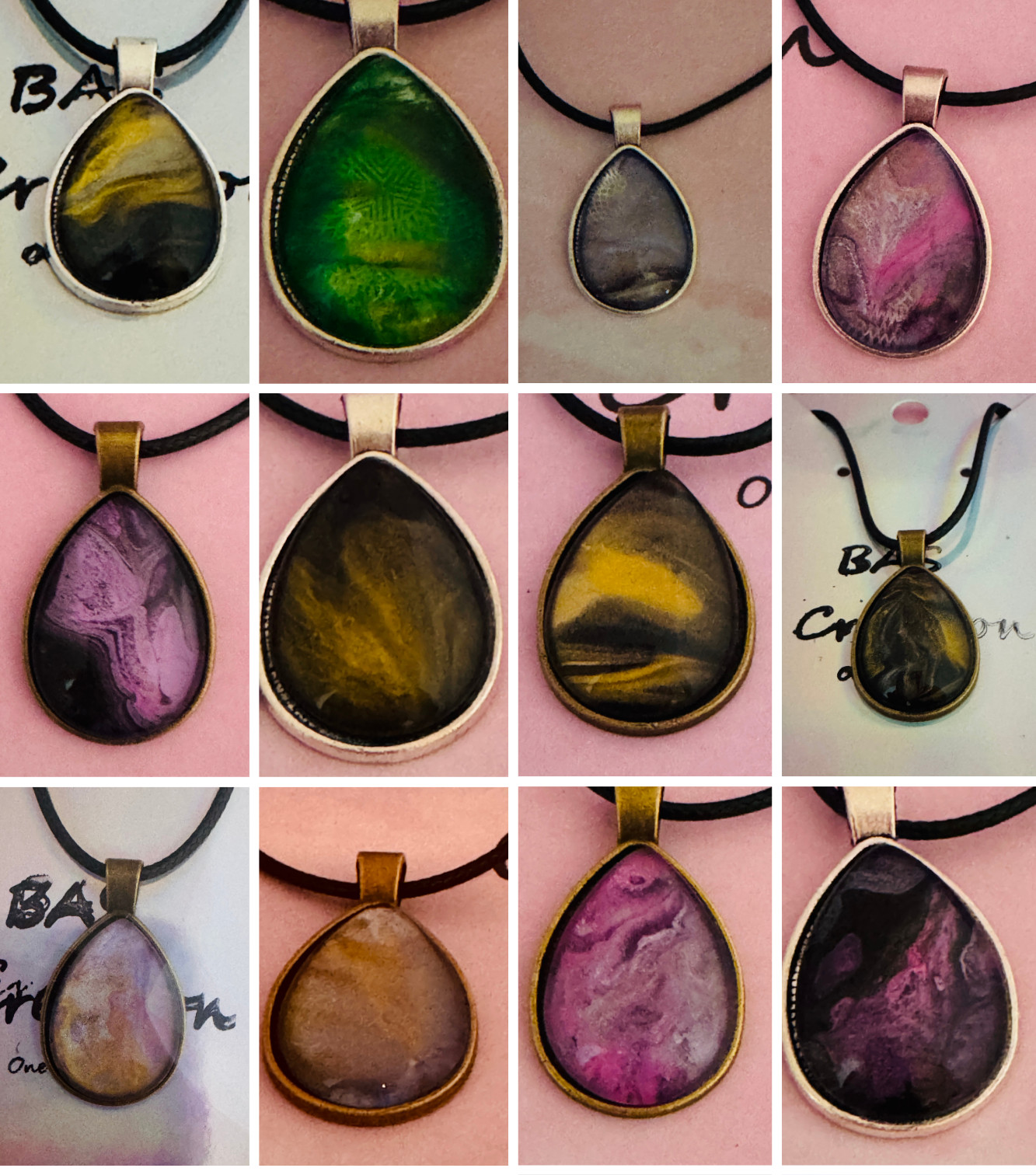 Teardrop Cabochon Necklace One of a kind Hand-Painted by local Ozark Artist.. Me