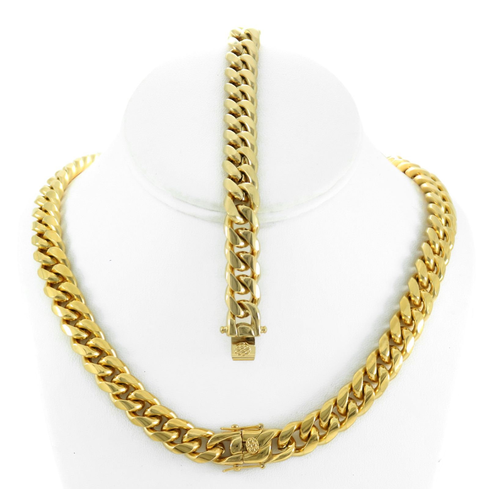 12mm Men’s Miami Cuban Link Bracelet & Chain Set 18k Gold Plated Stainless Steel