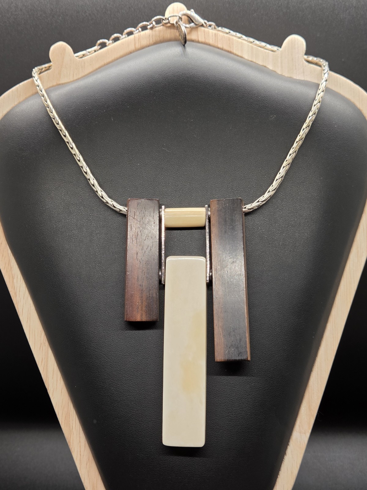 Vtg Original NATURE BIJOUX Wood Bone Bib Necklace DESIGNER JEAN-DANIEL CHRISTIN