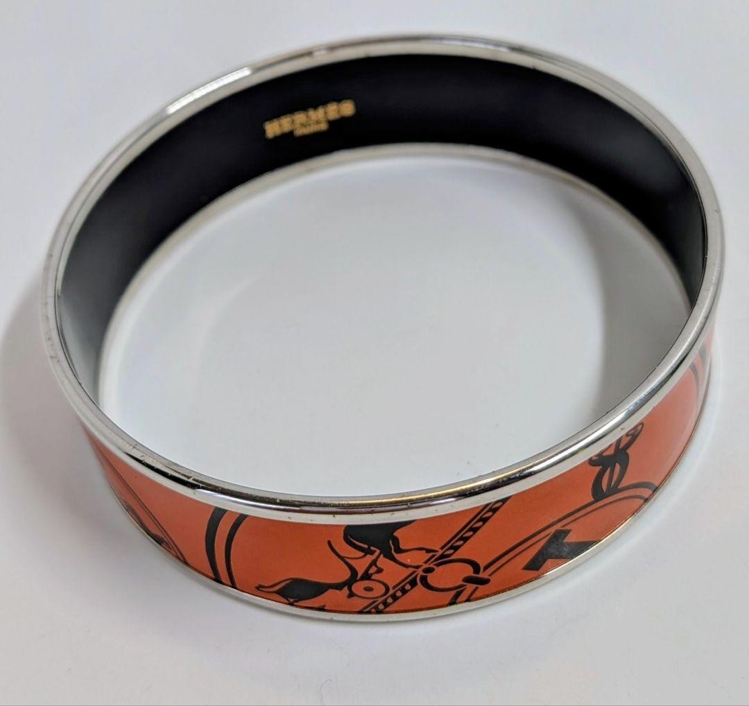 HERMES Emaiyu Cloisonné GM Orange Logo Carriage Bangle