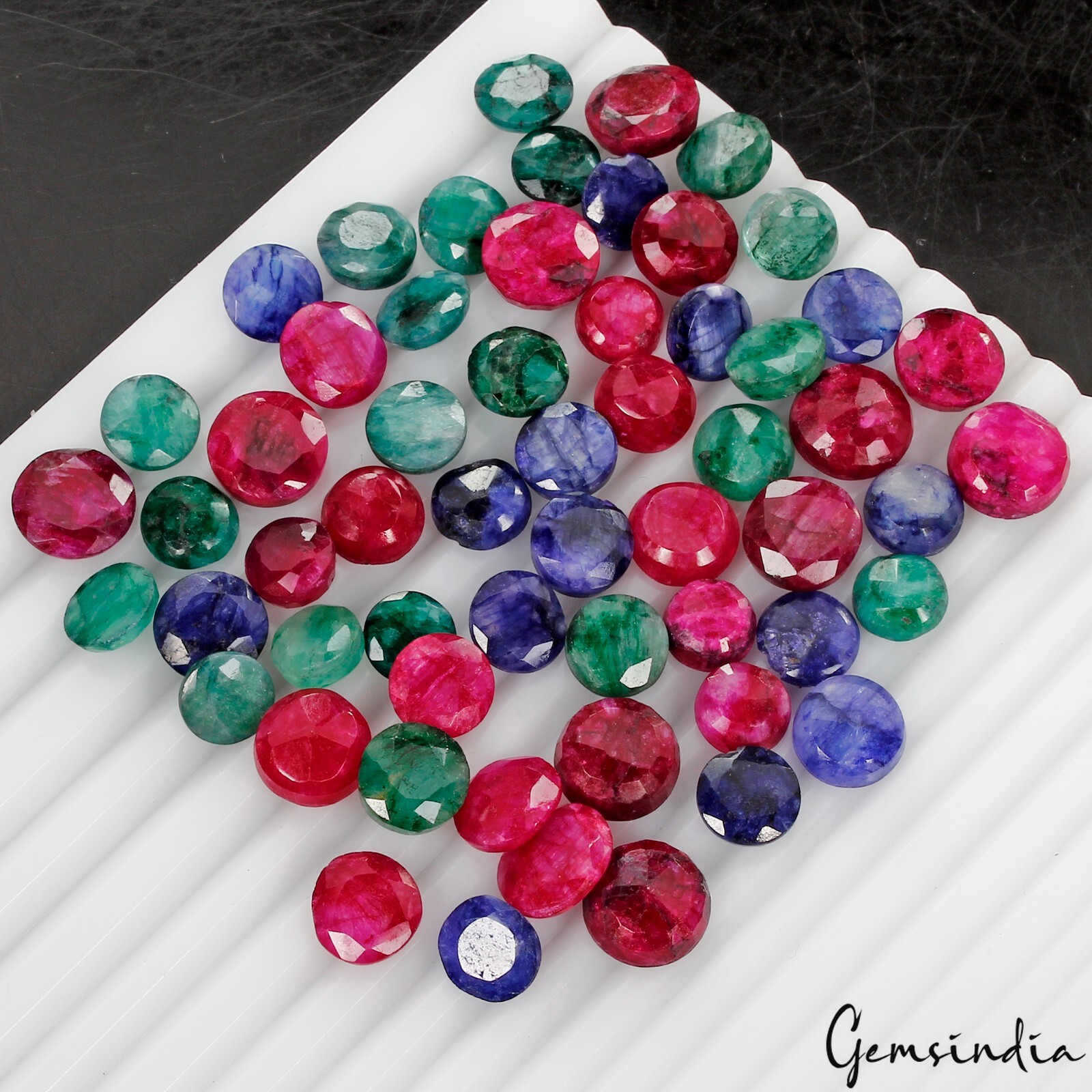 59 Pcs /260 Cts Natural Pink Blue Beryl Green Emerald Round Cut Loose Gemstones