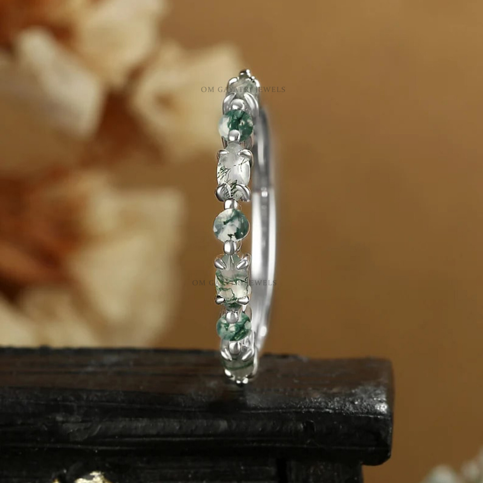 Marquise Moss Agate Ring 925 Sterling Silver Wedding/Engagement Ring for Women
