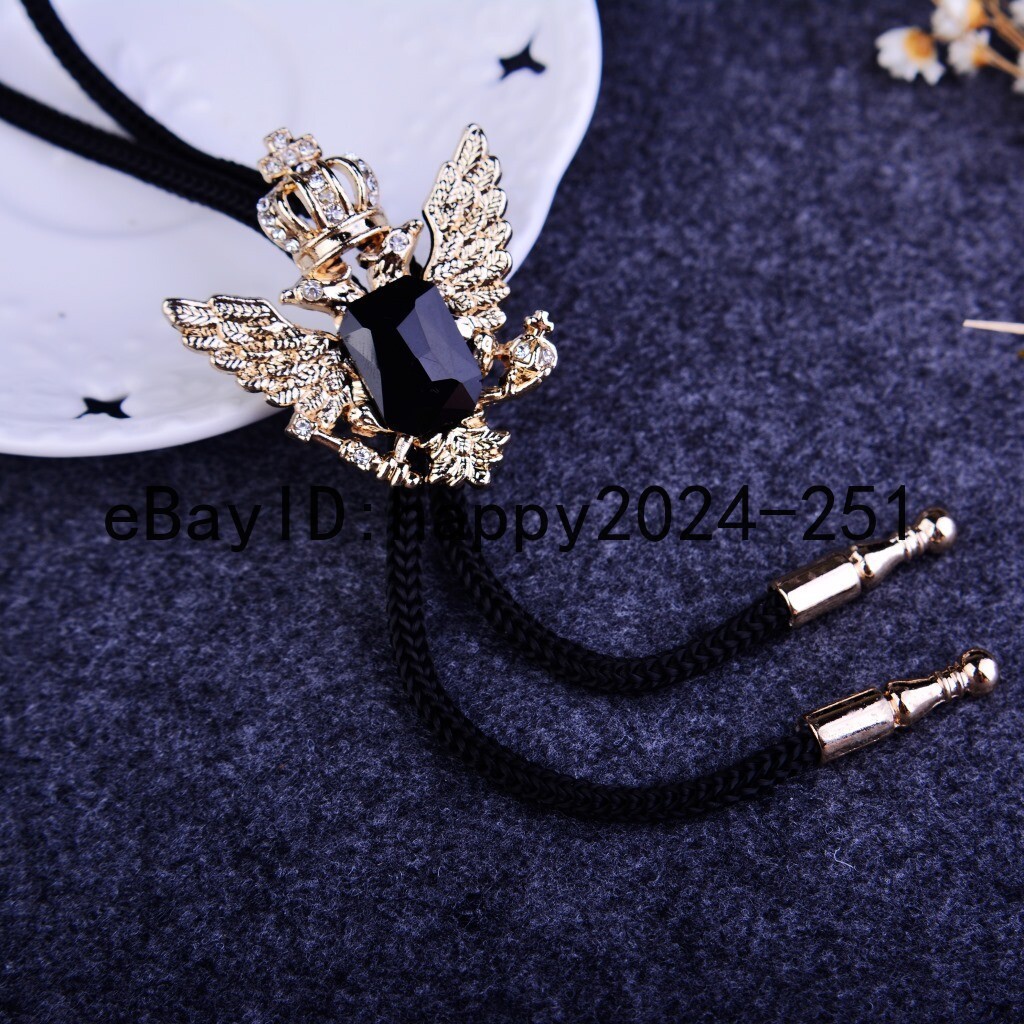 Mens Bolo Tie Vintage Western Cowboy Double Eagle Crown Alloy Necklace Wedding