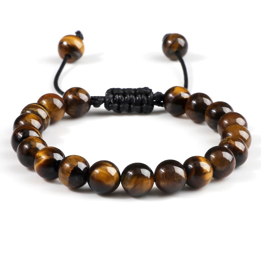 2 PCS Tiger Eye Natural Stone Obsidian 8mm Beaded Bracelet Men Women Jewelry
