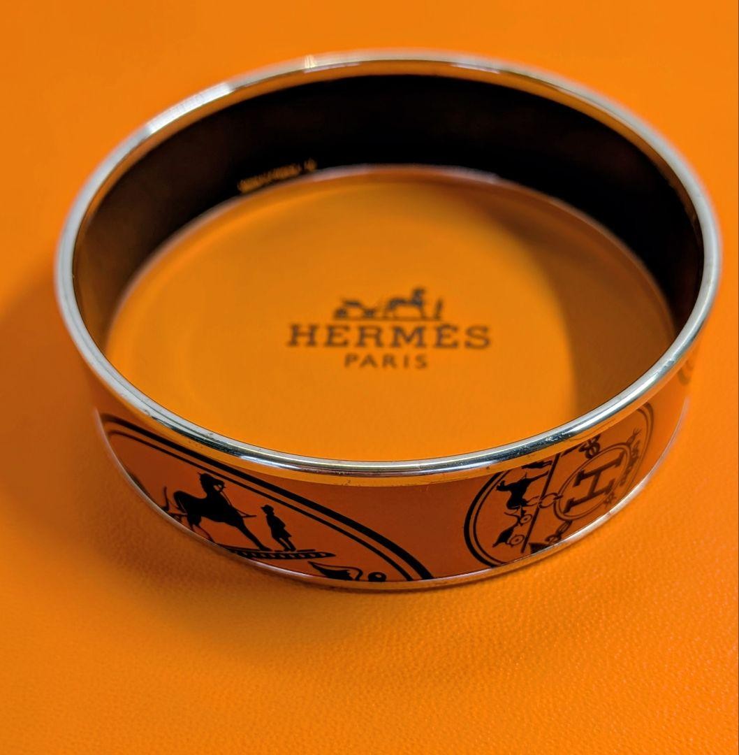 HERMES Emaiyu Cloisonné GM Orange Logo Carriage Bangle