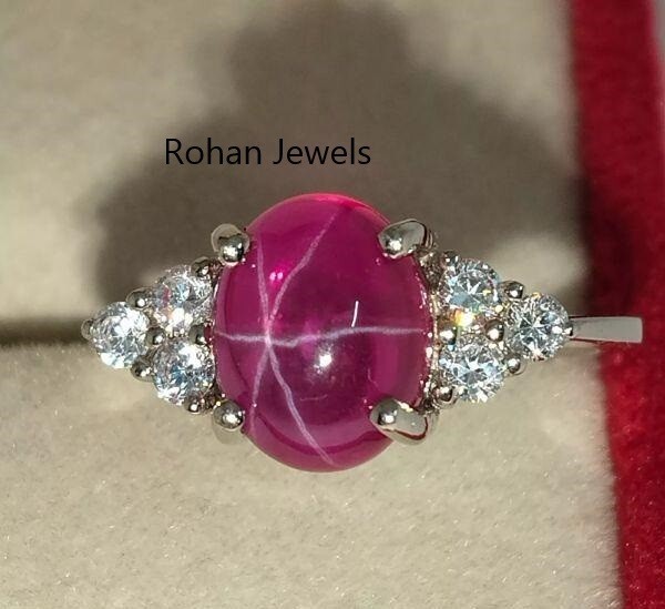 Star Ruby Sapphire Women Ring 925 Sterling Silver Lab Created Handmade Ring