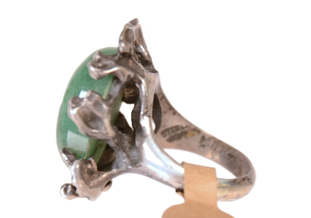 Mexico Taxco Jade Ring Mid 20th Century 7.5″ Hand Crafted