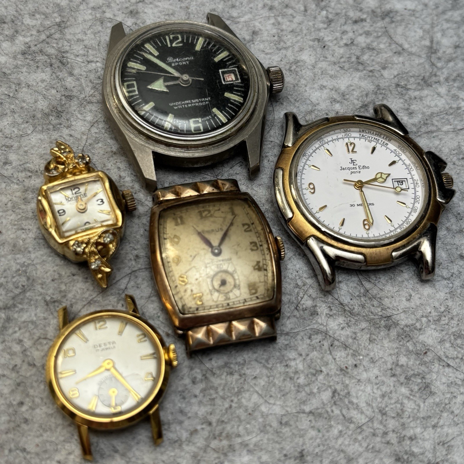 Vintage Men’s Mechanical Watch Lot – Benrus Art Deco Desta Bercona Jacques Edho