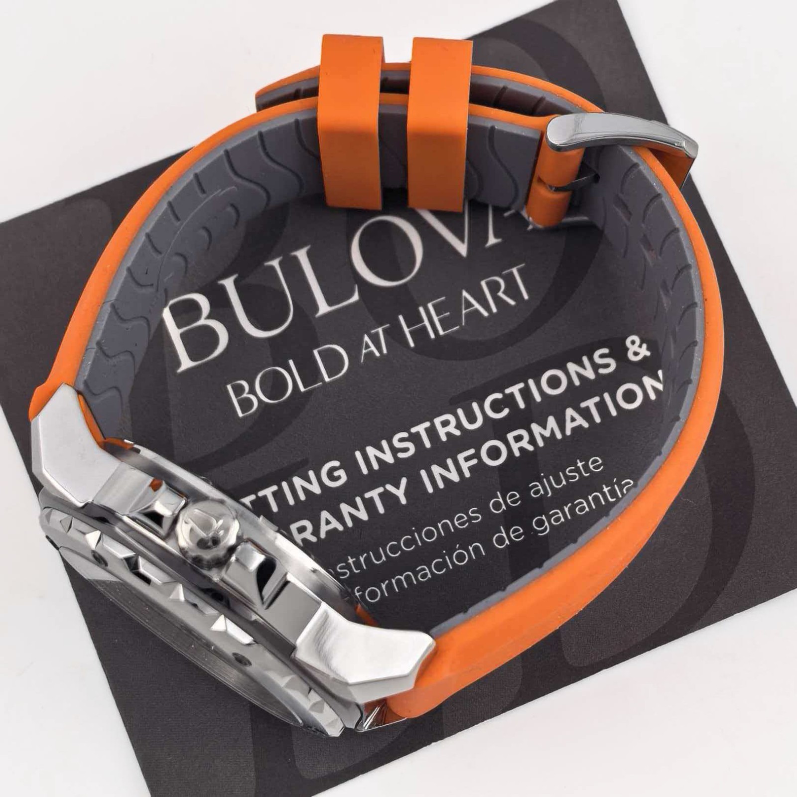 Bulova 98A226 Marine Star Men’s Silver Dial Orange Rubber Strap Automatic Watch