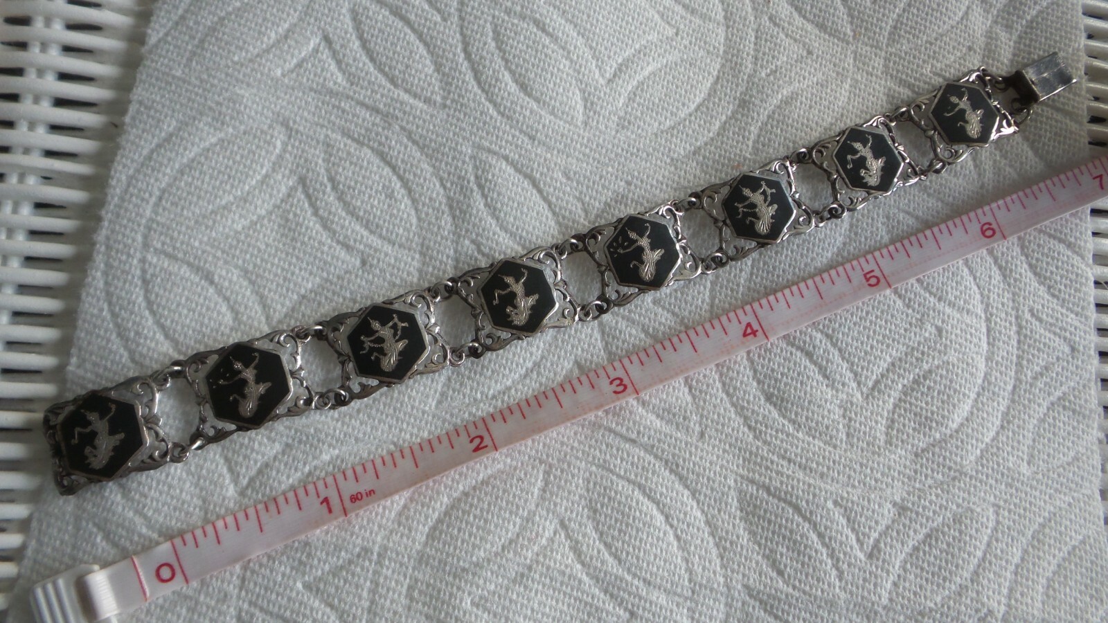 Vintage BRACELET Siam Sterling, Links, 7″,Story Bracelet