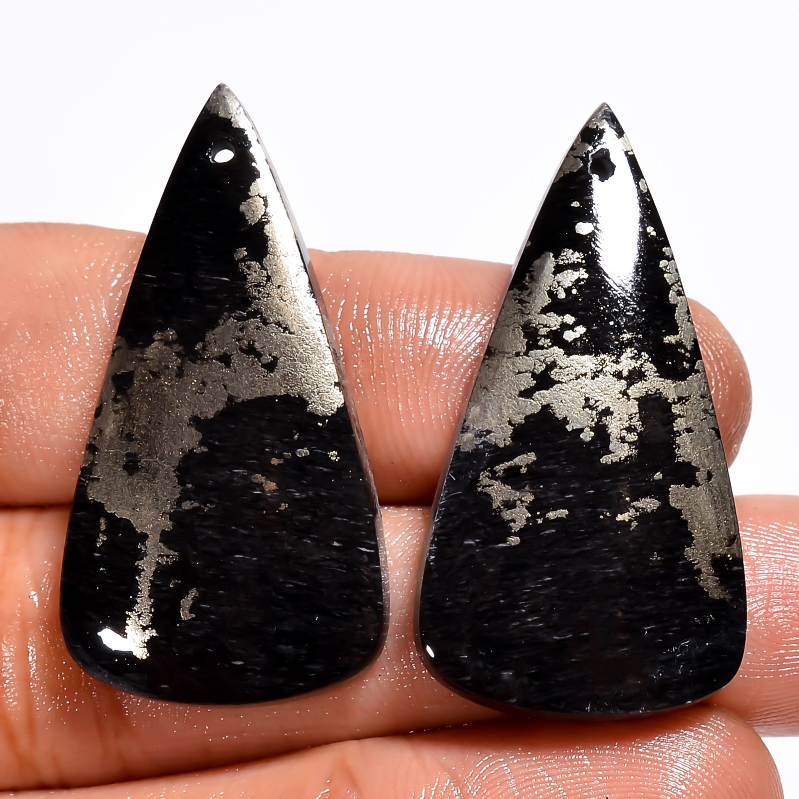 49 Ct Pear Apache Gold Cabochon Gemstone Drilled Pair Earrings Making 35X18X4 mm