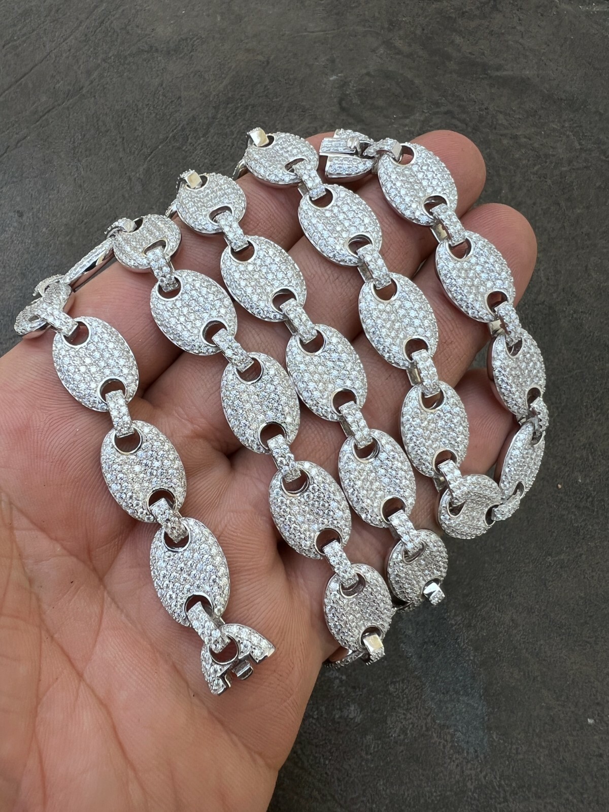 ICED Moissanite Puff Gucci Link Chain 12mm Hip Hop 925 Silver Passes Tester